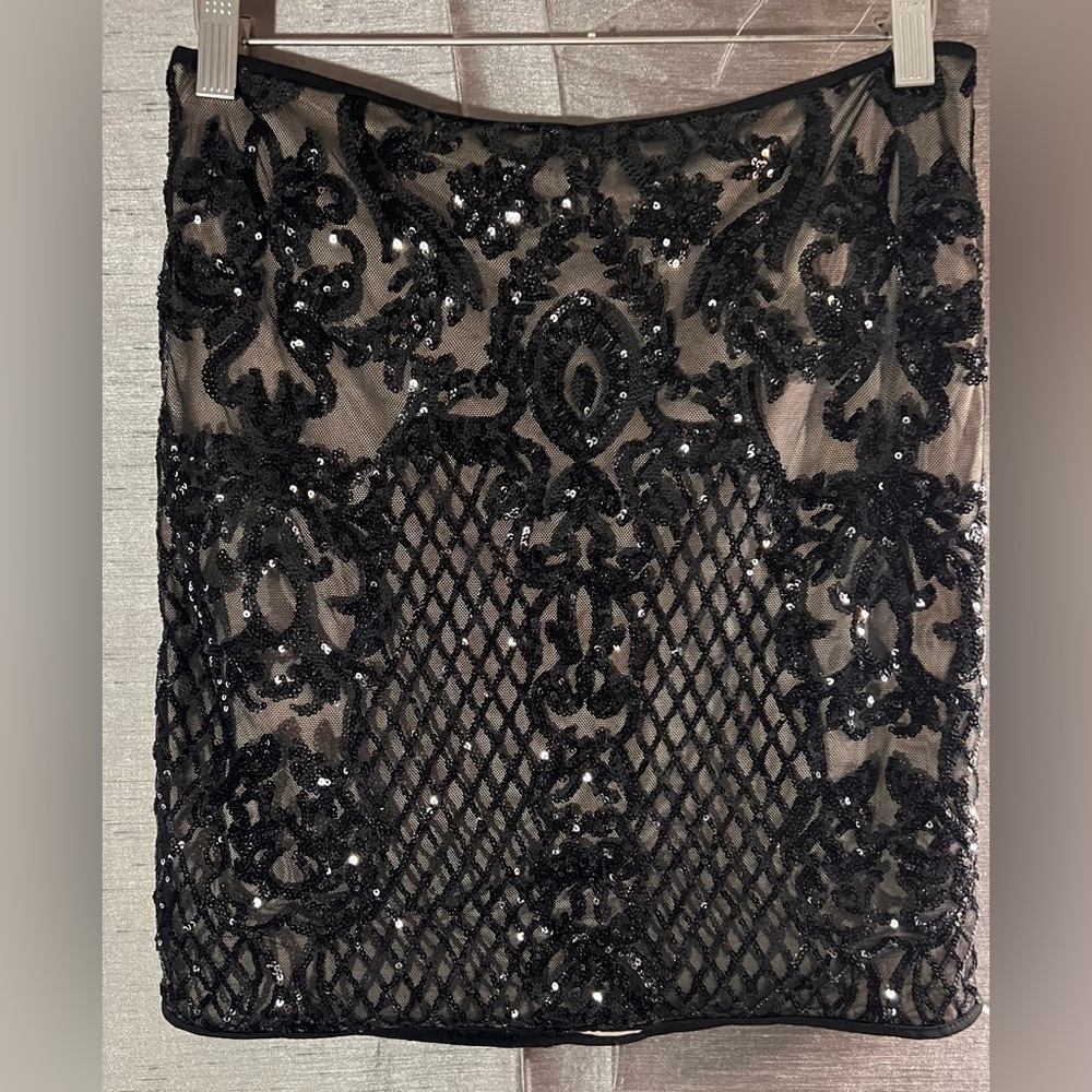 Privy Black Sequin Lace statement Pencil Skirt with stretch Size L